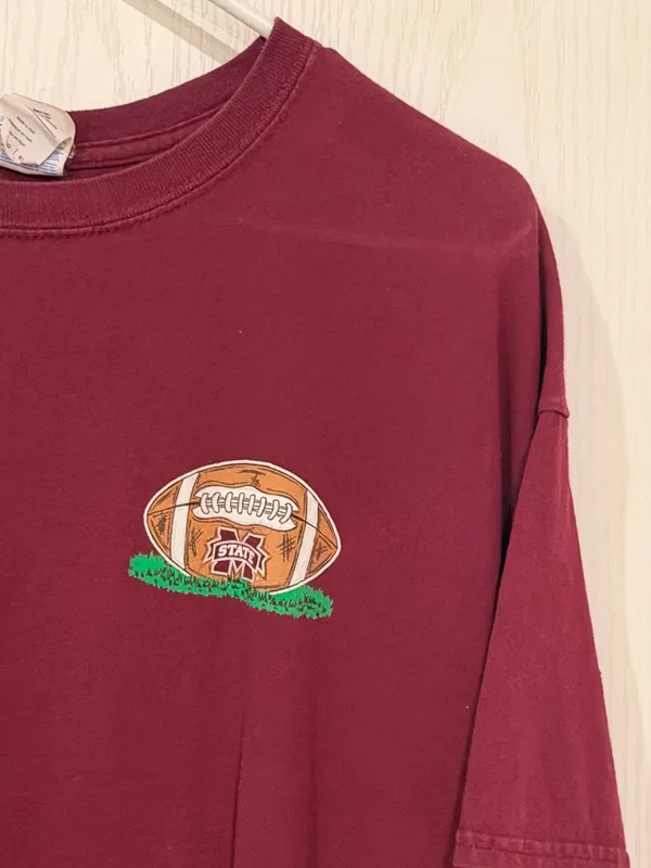 Women's Short-Sleeve Crewneck Tee in Burgundy with Football Patch - Image 2