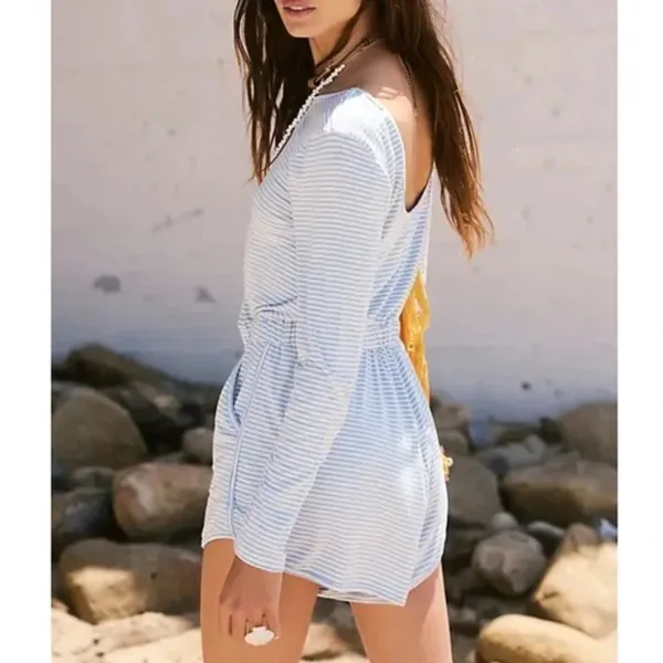 FREE PEOPLE Yvette Striped Romper in Chambray Size X-Small - Image 7