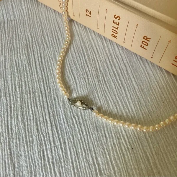 Pink Pearlescent Necklace Vintage “Noreen” 18” Marquise Fishhook Silver Classic - Image 10