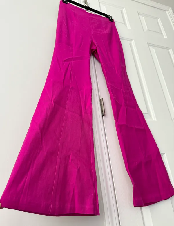 Linen Blend Flare Pants, Size 6 - Image 8