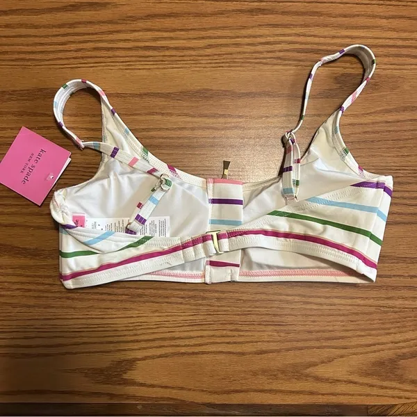 NWT Kate Spade NY Women's Striped Multicolor Zip-Front Bikini Top Padded Size S - Image 6