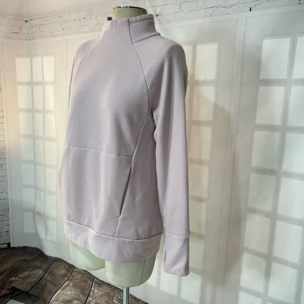 🔥5/$25 sale🔥 Fabletics Light Pink Cowl Neck Sweater w Large Front Pocket Size S - Image 3
