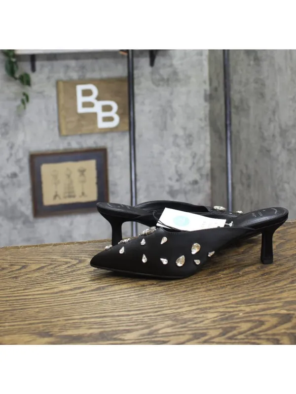 A New Day Womens Katia Heels Mule Satin Tear Drop Rhinestone 94663380 Black 7.5M - Image 7
