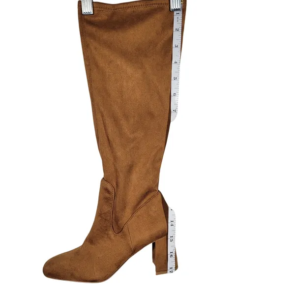 Nordstrom‎ Rack Tan Suede Square Toe Block Heel Knee High Boots Women Size 5 - Image 4
