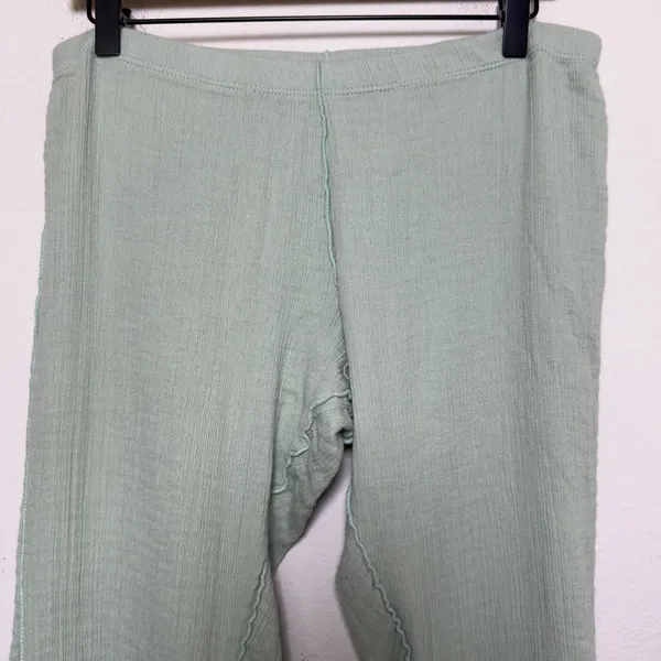 Free‎ People Women Cotton Pants Medium Sage Green Flare Lettuce Edge Gauze - Image 5