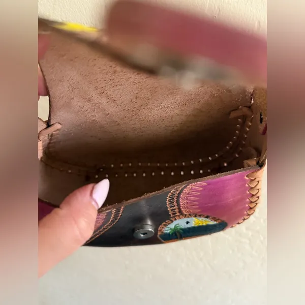 Colorful Leather Crossbody Bag with Sunflower Design - Image 3