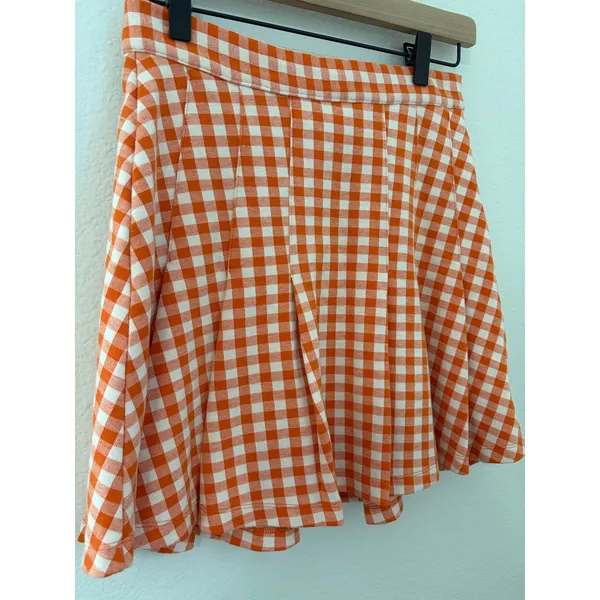 Free People Size 4 Honey Pleated Skirt Pleated Orange Gingham Preppy Picnic Fall - Image 5