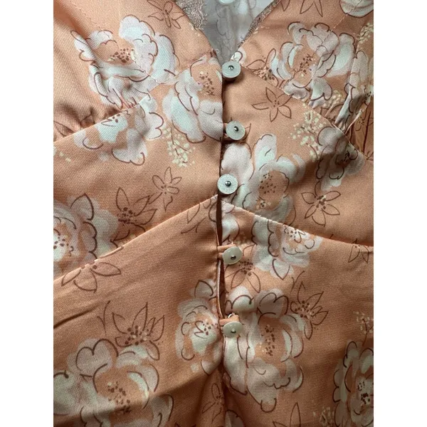 New Free People Intimately Peach/Pink Embroidered Satin Sleep Cami Large Lacey - Image 8