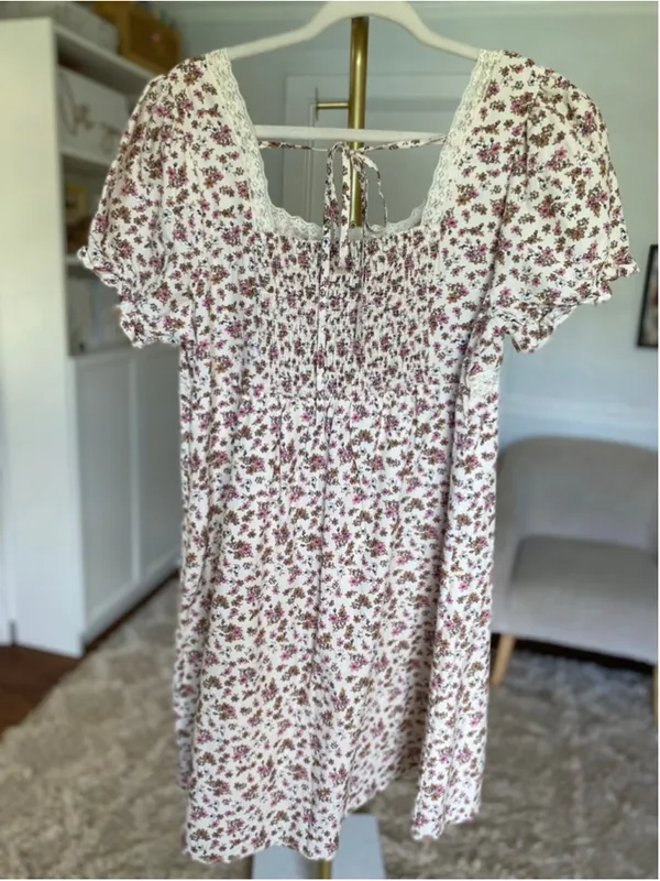 Celebrity‎ Pink Floral Mini Dress Coquette Milkmaid Babydoll Cottagecore XL Boho - Image 3