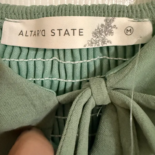Altar’d State Bennett Babydoll Mini Dress NWT Sage Green Puff Sleeve M - Image 3