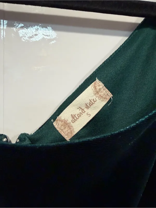 Velvet Puff-Sleeve Mini Dress in Deep Green by Altar’d State - Image 2