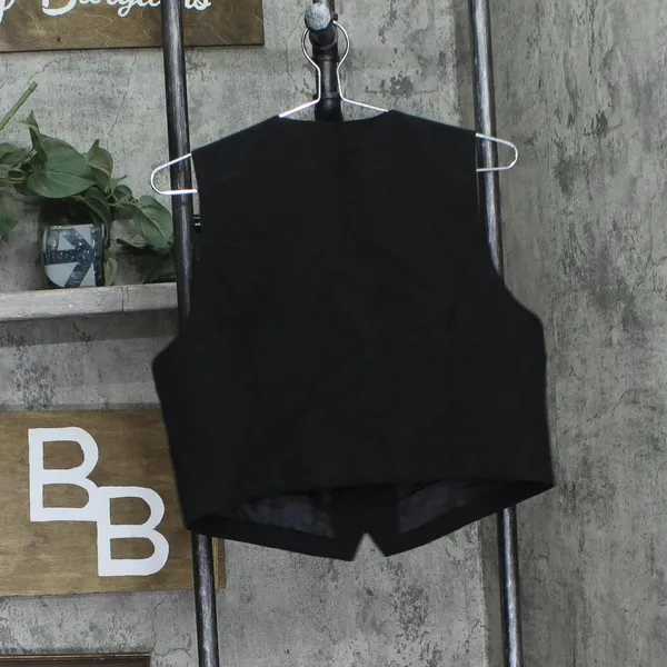 NWT Bar III Womens Petite V-Neck Button-Front Cropped Vest 100207006PT Black PXL - Image 2