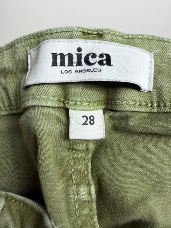 Mica Women’s Olive Cropped Raw Hem Denim Straight Leg Bottom Slit Pants Size 28 - Image 2