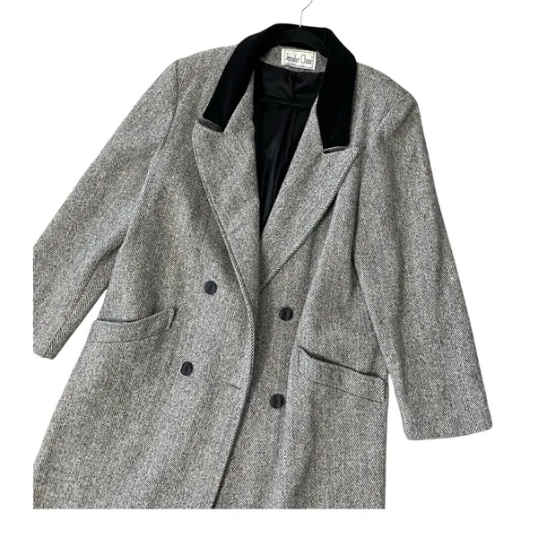 VINTAGE JENNIFER CHASE Wool Herringbone Longline Pea Coat Jacket - Image 2