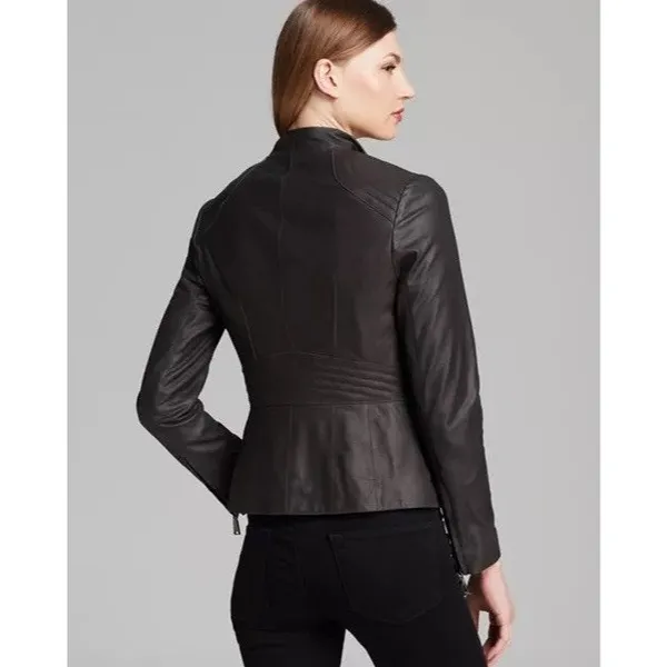 Elie Tahari Jeanette Drape Front Leather Jacket Small - Image 2