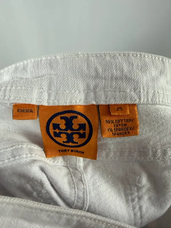 Tory Burch Low Rise Cotton Blend Cropped‎ Capri White Jeans Size 25 - Image 4