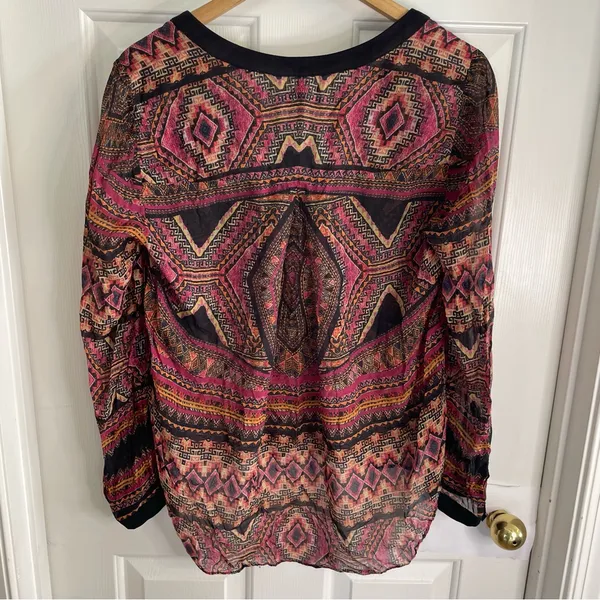 Hale Bob Pink and Black Geometric print artsy Silk tunic Size Large romantic - Image 7