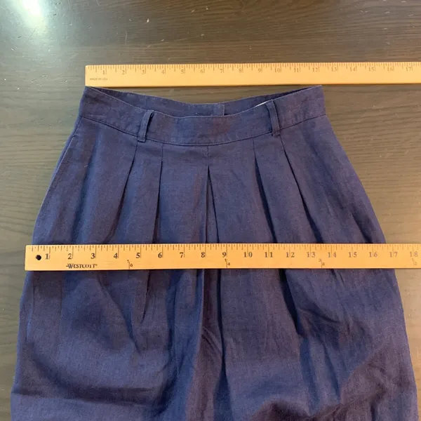 JG Hook Vintage Navy Blue‎ Linen Blend Pleated Midi Skirt High Waist Size 6 - Image 5