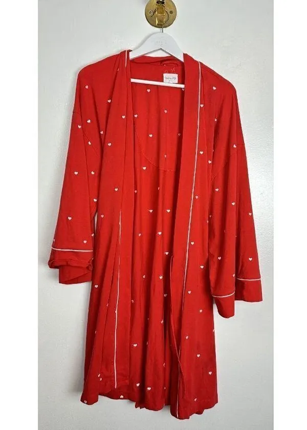 BEDHEAD Pajamas Heart Dot Stretch Organic Cotton Jersey Robe in Tiny Hearts L/XL - Image 4
