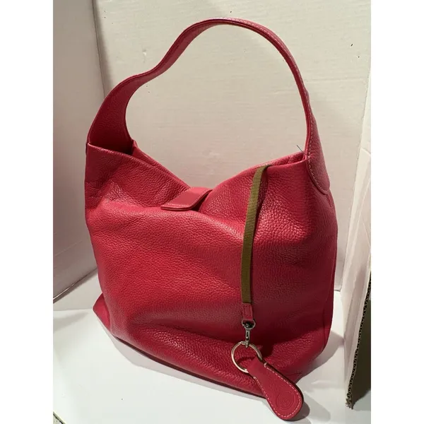 Dooney & Bourke Fuchsia Pebbled Leather Shoulder Hobo Bag with Silver Hardware - Image 5