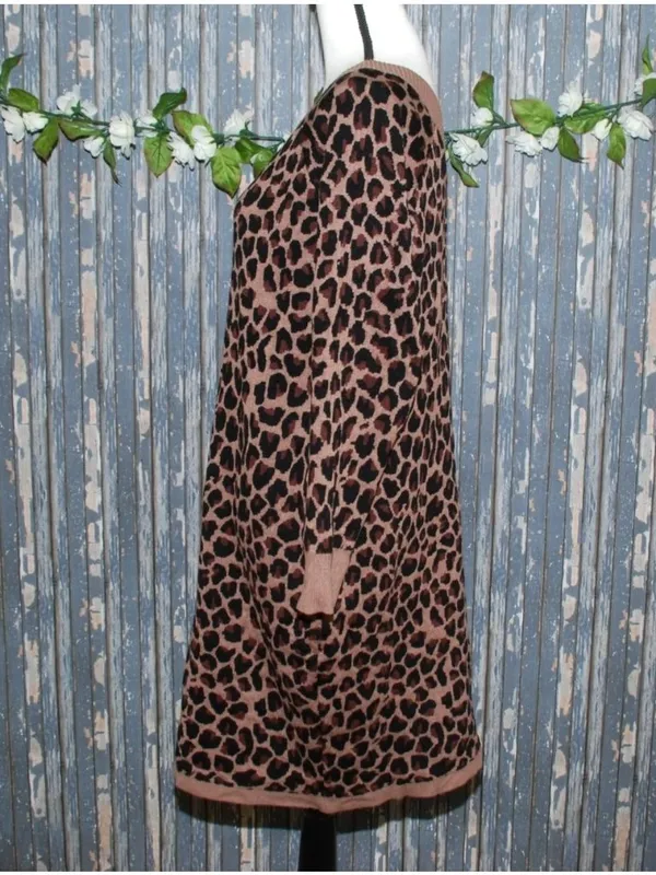 Cato Brown Leopard Animal Print Sweater Dress Size L Sexy Bodycon V-neck Stretch - Image 7