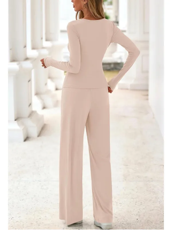 PRETTYGARDEN NEW 2 Pc Lounge Set Casual Long Sleeve Shirt Wide Leg Pants Tracksuit XL - Image 2