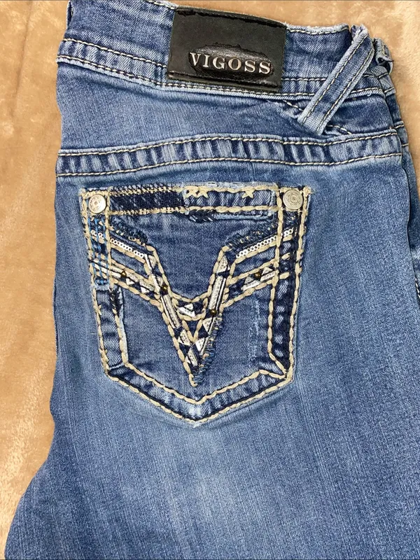 Vigoss Medium Blue Bootcut Jeans with Embroidered Back Pockets - Image 2