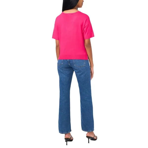 NWT Sam & Jess Short-Sleeve Embellished Sweater TA93148768AS Electric Pink M - Image 2