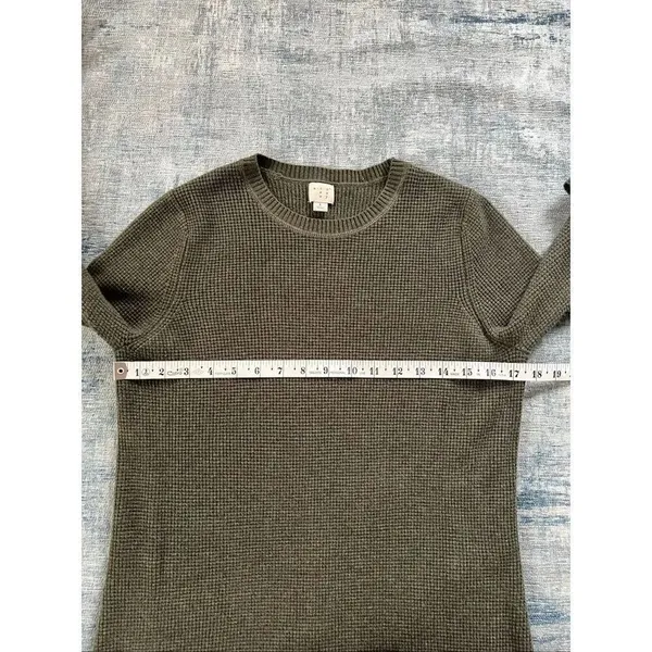 A New Day Olive Green Waffle Knit Long Sleeve Crew Neck Sweater Dress L - Image 6