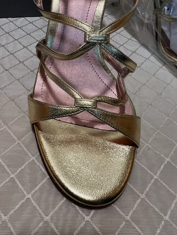 Ann Taylor Sophie Gold Leather Heels Open Toe 7.5 - Image 2