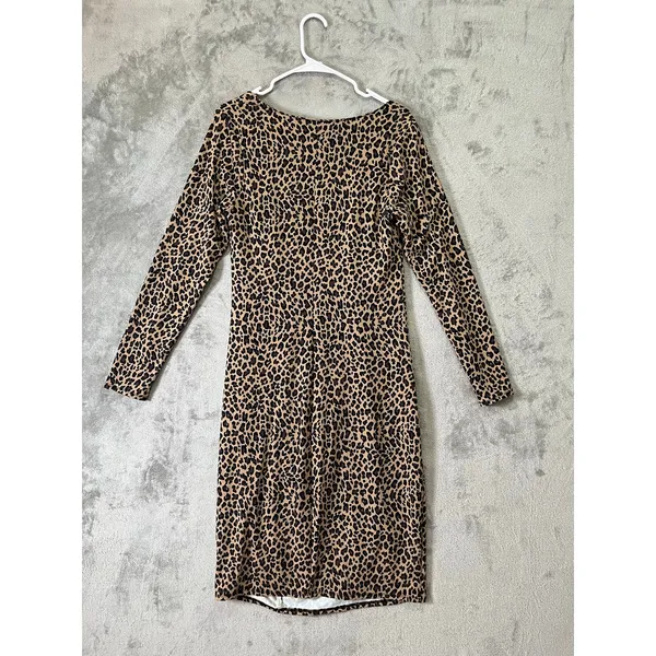 Isabel Maternity Leopard Print Ruched Side Dress Brown Black Long Sleeve Size M - Image 3