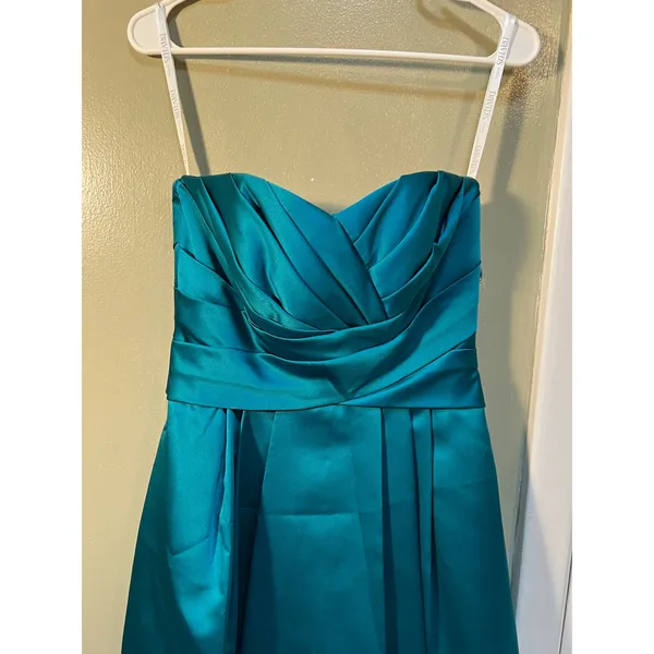 David's Bridal Womens Sz 4 Strapless Dress A-Line Satin Teal Blue Green Cocktail - Image 3