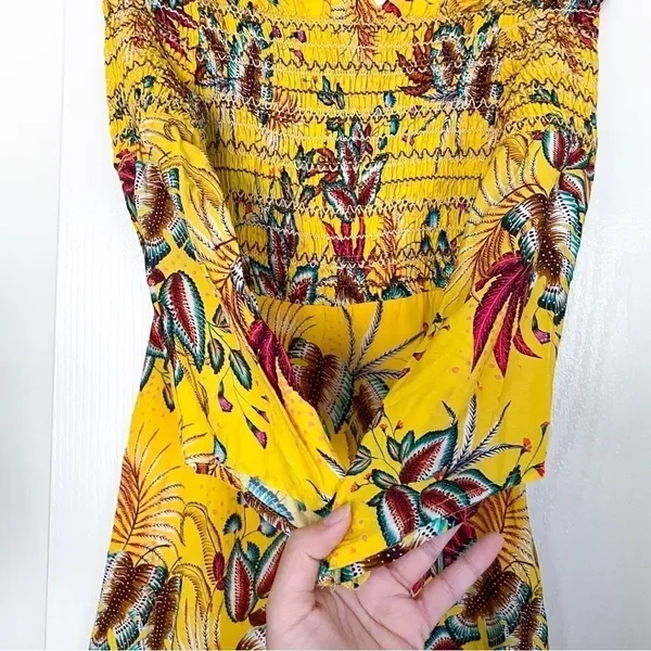Farm‎ Rio Dress Bria Smocked Mini Floral Off-Shoulder Yellow Multi XS EUC - Image 5
