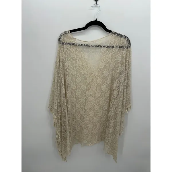 Cream Floral Lace Kimono Cover Up V-Neck Crochet‎ Tassel Fringe Plus Size Boho - Image 2