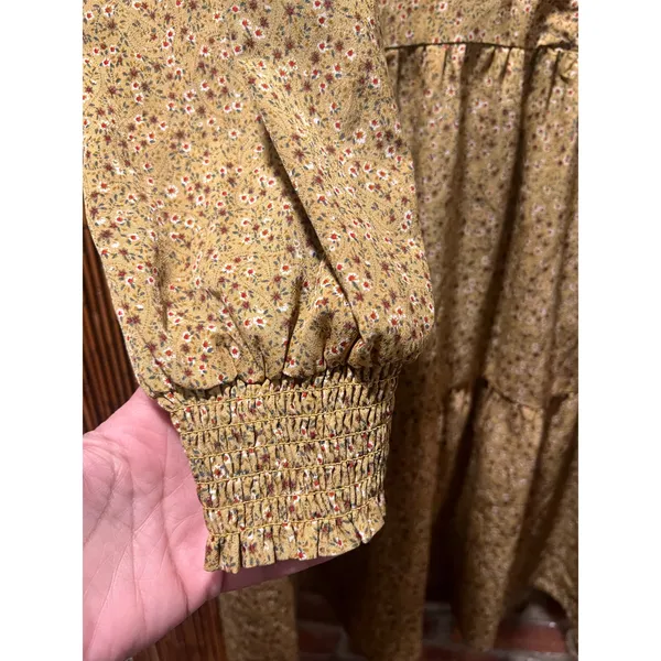 Boutique Mustard Ditsy Floral Ruffle Collar Babydoll Mini Dress M/L - Image 7