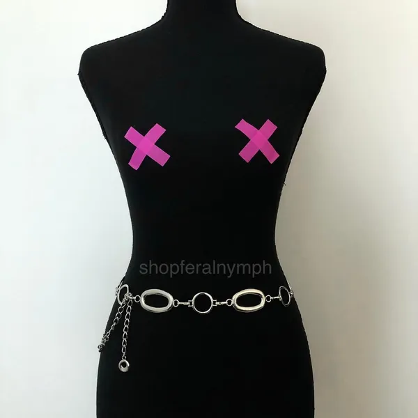 Y2K Minimalist Silver Geometric Link Chain Belt, Fits 29–42 Inches, X7GA1221 - Image 3