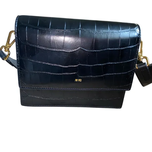JW PEI Mini Shoulder Croc Embossed Faux Leather Bag Magnetic Lock Black ~ 8"x6" - Image 3