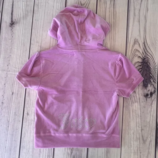 Juicy Couture Dewberry Pink Velour Rhinestone Short Zip Hoodie Set - Image 5