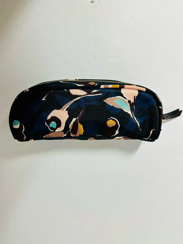 Kate Spade Pencil/Makeup/Change Bag Navy BLK Beige Abstract Flowers NWT - Image 5