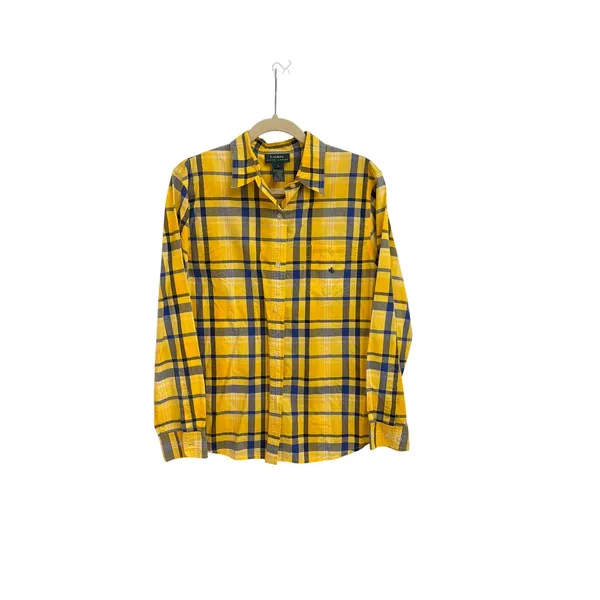 Lauren Ralph Lauren Casual Yellow Blue Plaid Cotton Button-up Shirt Large - Image 2