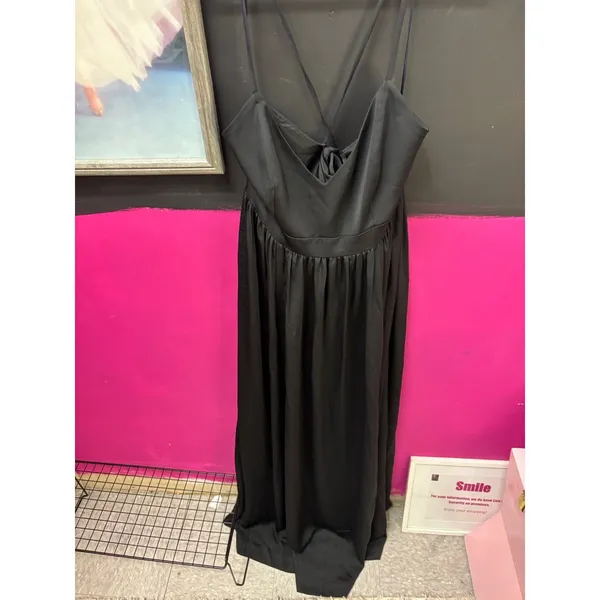 J.Crew‎ Black Satin V-Neck Lace-Up Back Maxi Dress G3513 Womens 12 NEW - Image 6