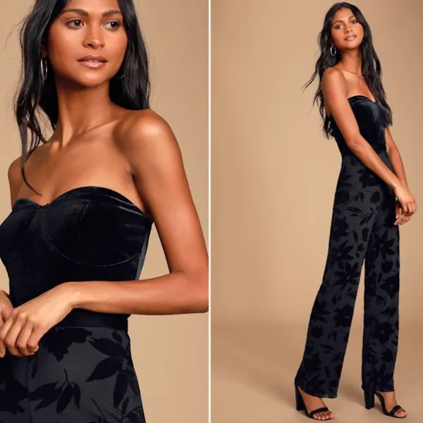 LULU's Sexy Chic Elegant Wedding Velvet Floral Sophisticated Jumpsuit Pantsuit - Image 5