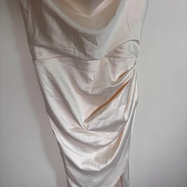 HTZMO Women Champagne Satin Cowl Neck Ruched Midi Slip Dress SUM4640A Size S - Image 4