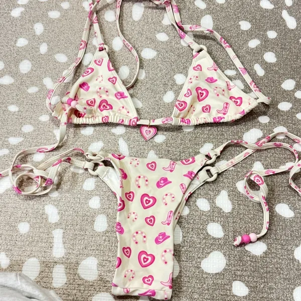 Frasier Sterling x Blackbough Swim bikini set hearts top love lace up triangle - Image 2