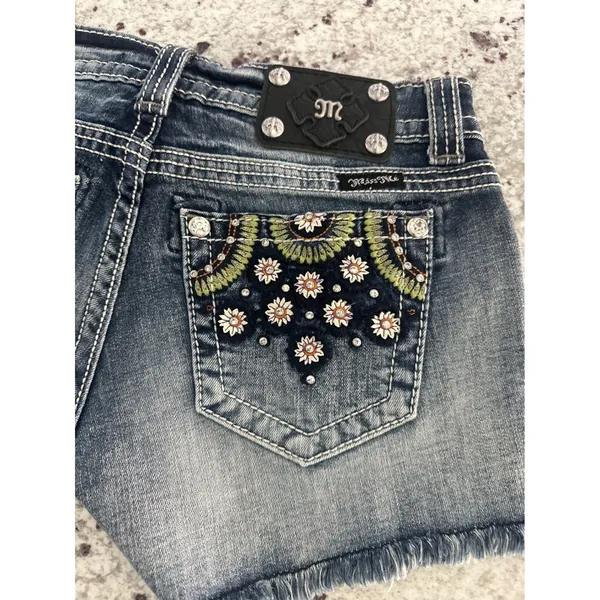 Miss Me floral embellished distressed denim cut-off shorts 27 - Image 7