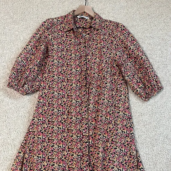 ZARA NWOT Micro Floral Print Balloon Sleeve dress size small - Image 3