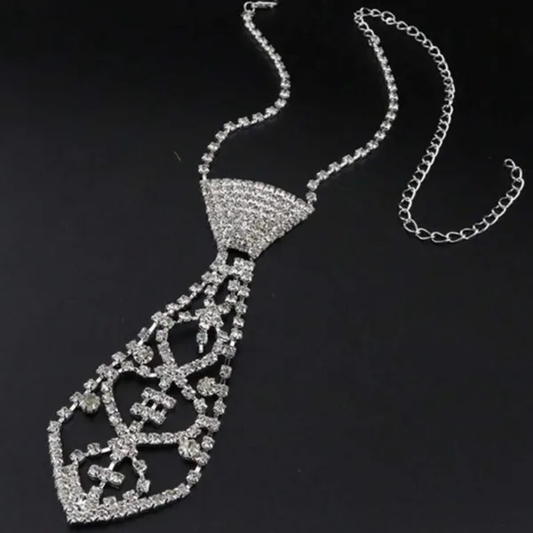 Silver & rhinestone necktie Necklace. With gift box - Image 3
