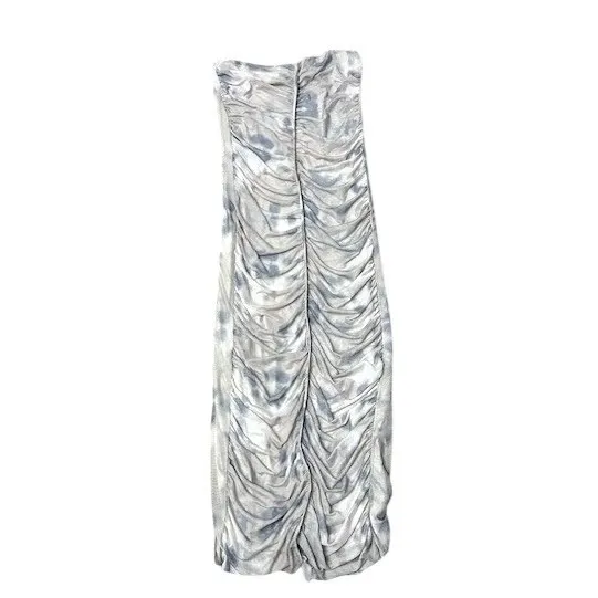 Zara Womens Strapless Ruched Mesh Maxi Dress Gray White Glam Luxe Sultry Small‎ - Image 13