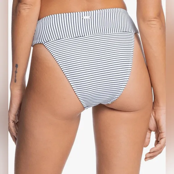 Roxy Quicksilver $45 Medium Bikini Bottoms Striped Black‎ White Beach Swim - Image 2