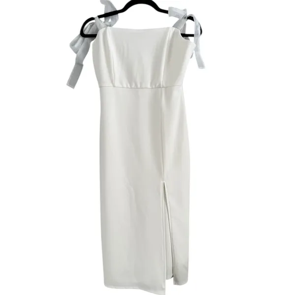 NWOT Lulus Romantic Celebration White Tie Strap Bodycon Midi Dress Size Small - Image 4